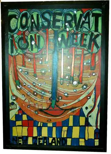 Hundertwasser,Conservation week,grüne Version,Poster mit Glanzfolienprägung