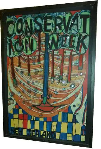 Hundertwasser,Conservation week,grüne Version,Poster mit Glanzfolienprägung