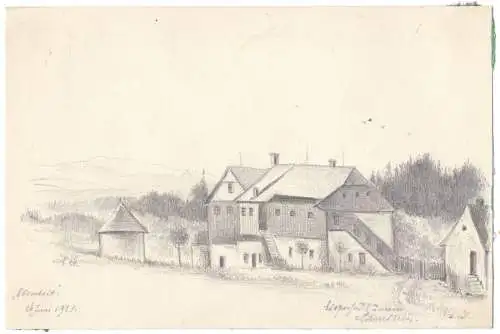 Bleistiftzeichnung „Forsthaus hinterm Lilienstein 26. Juni 1921“ v. Toni Stadler