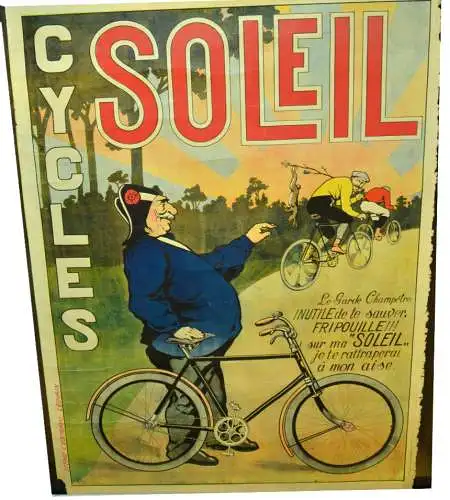 Antikes französisches Soleil Cycles Werbeplakat für Fahrräder