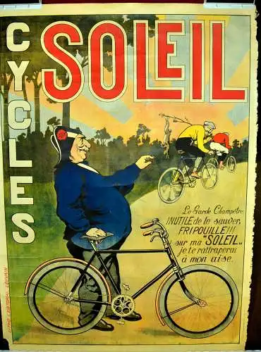 Antikes französisches Soleil Cycles Werbeplakat für Fahrräder