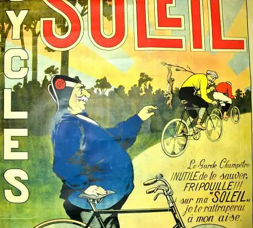 Antikes französisches Soleil Cycles Werbeplakat für Fahrräder