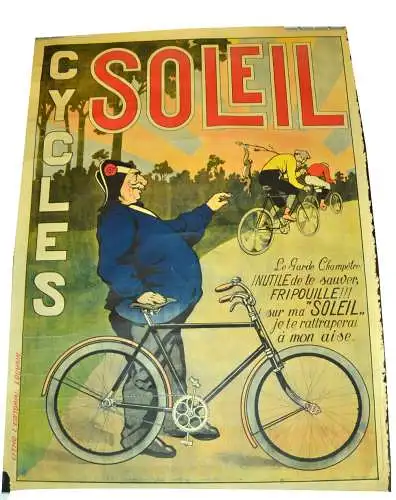 Antikes französisches Soleil Cycles Werbeplakat für Fahrräder