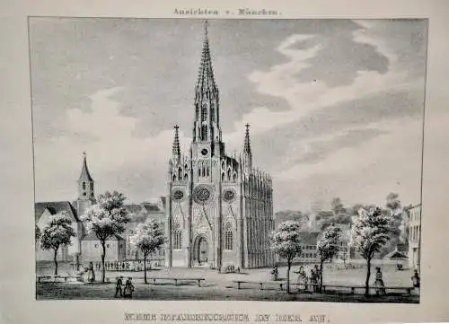 2 Stahlstiche München ,Basilika St. Bonifacii+Pfarrkirche i.d. Au,gerahmt,Sauer