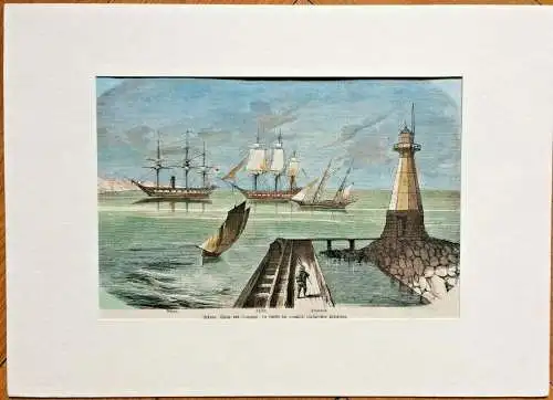 Colorierter Holzstich „Arkona, Thetis und Frauenlob,die Schiffe ..." Ca. 1880