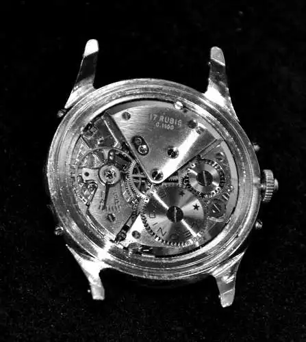 Herrenarmbanduhr, Leonidas,Mondphase+Kalendarium,Stahl,ca 1950, ohne Band