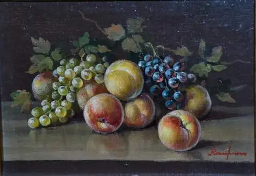 Ölbild,klein, Stilleben mit Obst, gerahmt, signiert,20.Jhdt.