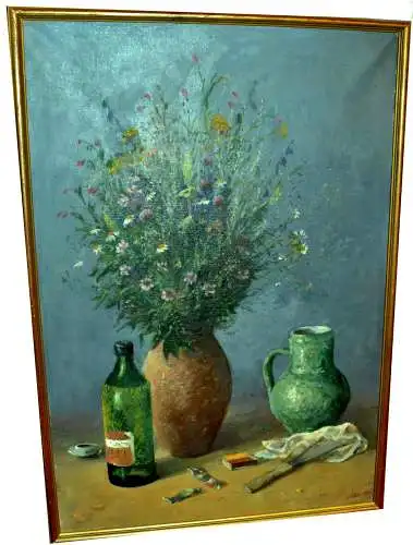 Gemälde, ÖL a. Leinwand,Stilleben,Blumen in einer Vase, sign. V. Levora, Klatovy