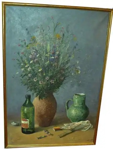 Gemälde, ÖL a. Leinwand,Stilleben,Blumen in einer Vase, sign. V. Levora, Klatovy