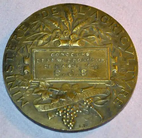 Medaille, Messing,Frankreich, 1927, Ministere de la Agriculture,Concours Prime..