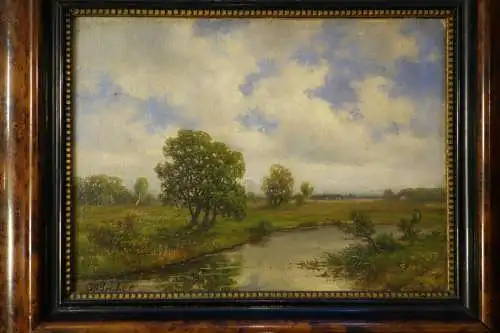 Theodor Gruber, Auenlandschaft, Öl auf Karton, ca. 1900, signiert, gerahmt