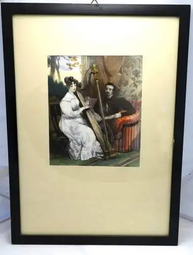 Lithografie,koloriert,3 St.,spätes Biedermeier,schwarer Holzrahmen,Familienleben