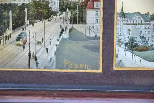 Posen,Hinterglasbild mit zwei Ansichten v. Posen,gerahmt