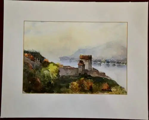 Aquarell,Burganlage, wohl am Rhein,ev. von Eckard Funck,unsigniert,dat.29