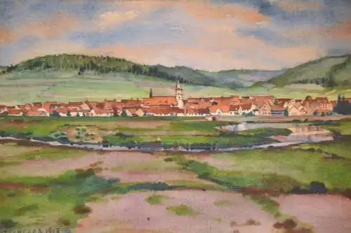 Aquarell, Geislingen an der Donau, Baden,sign. H.Kutscherra, 1917, Passepartout