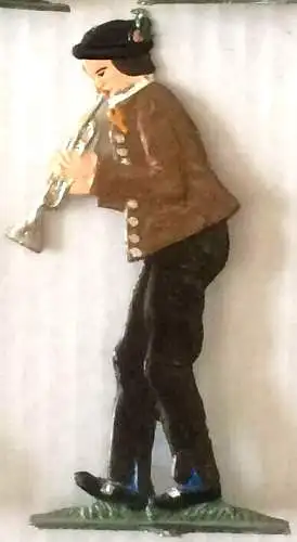 Sieben bemalte Zinnfiguren: Drei Musikanten und vier tanzende Paare