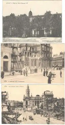 Drei Ansichtskarten aus Lille, Feldpostkarten 1. Weltkrieg 1915 und 1916