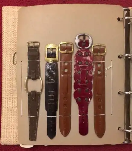 Mustermappe der Firma Golf UHRENARMBÄNDER mit 66 Armbändern, 1950er Jahre