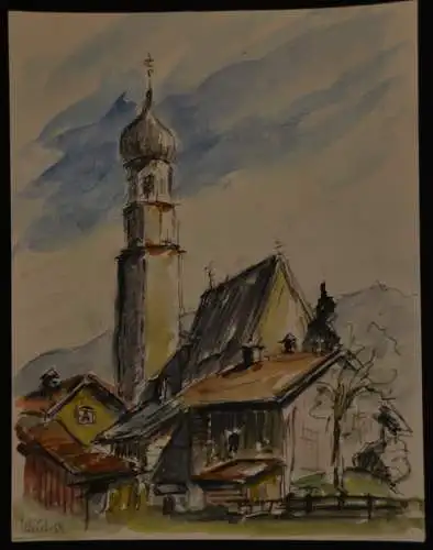 Aquarell Ulrich, Kirche in Oberbayern,1959