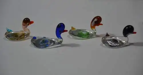  4 Enten aus Glas, mundgeblasen