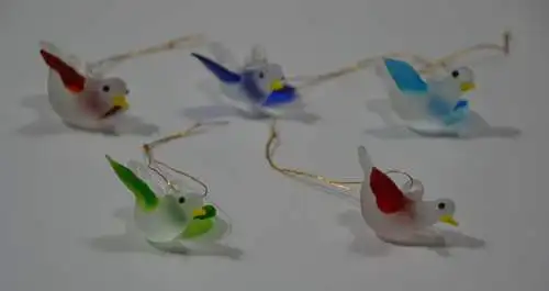 Christbaumschmuck, 5 Singvögel aus Glas, mundgeblasen,20.Jhdt.