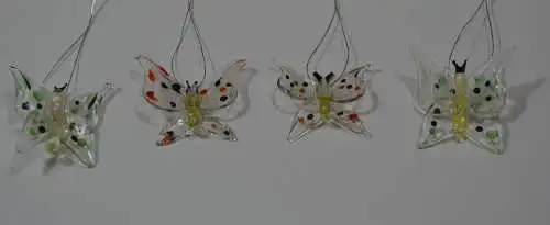 Christbaumschmuck, 4 Schmetterlinge aus Glas, mundgeblasen,20.Jhdt.