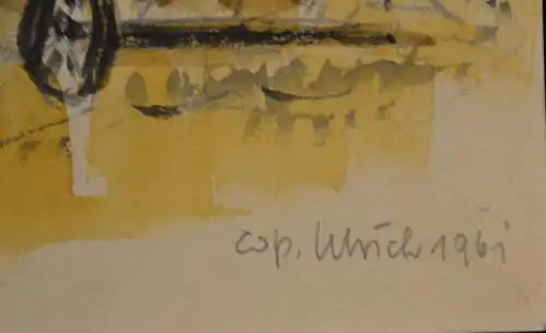 Aquarell Ulrich, Pferd und Kuh beim ackern, 1961