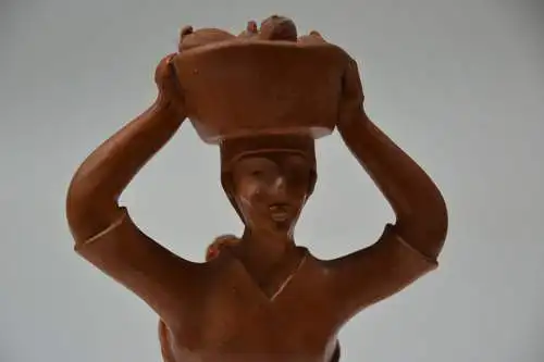 Keramik, Afrikanisch, schwangere Frau mit Kleinkind