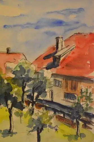 Aquarell,Ulrich, Aquarell, Häuser auf dem Land, 1962