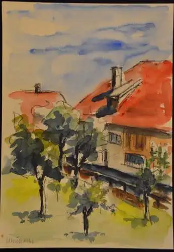 Aquarell,Ulrich, Aquarell, Häuser auf dem Land, 1962