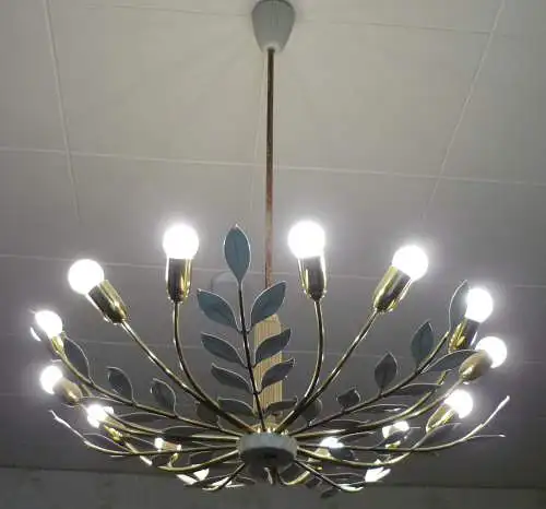 Deckenlampe, floral, Vereinigte Werkstätten München, 14 flammig, 1957