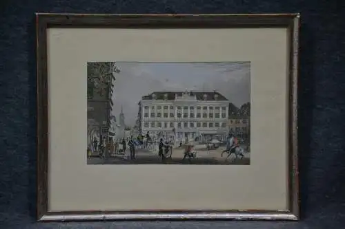 Stahlstich koloriert, Stadtplatz, gerahmt, verglast, etwa 1850