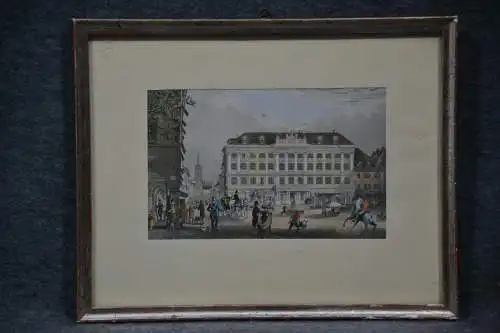 Stahlstich koloriert, Stadtplatz, gerahmt, verglast, etwa 1850