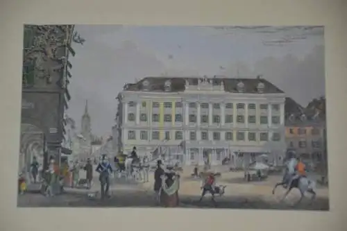 Stahlstich koloriert, Stadtplatz, gerahmt, verglast, etwa 1850