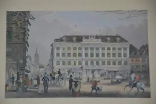 Stahlstich koloriert, Stadtplatz, gerahmt, verglast, etwa 1850