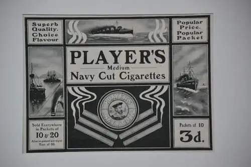 Werbeplakat, Druck auf Zeitungspapier , Zigaretten, Players Navy Cut, etwa 1910