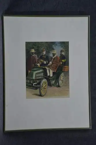 Holzschnitt, koloriert, französische Offiziere in Afrika, Ende 1900