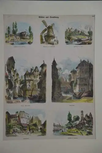 Kupferstich koloriert, Bilder aus Hamburg, etwa 1870