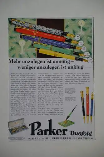 Druck, Werbung, Parker Duofold, Werbeplakat  ca. 1950