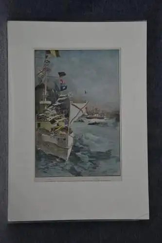 Stahlstich koloriert, Dunkerque, Russische Flotte, 1901