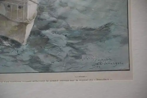 Stahlstich koloriert, Dunkerque, Russische Flotte, 1901