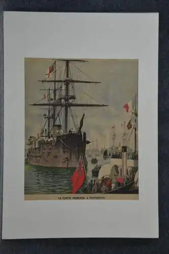 Kupferstich koloriert, La Flotte Francaise a Portsmouth, Marceau, etwa 1900