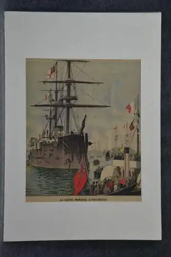 Kupferstich koloriert, La Flotte Francaise a Portsmouth, Marceau, etwa 1900