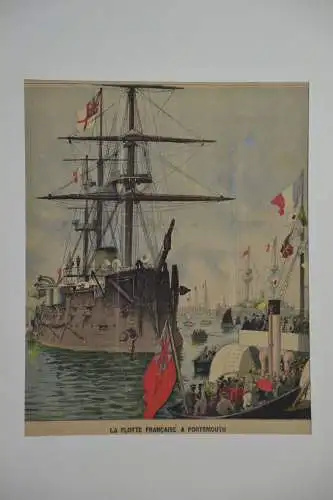 Kupferstich koloriert, La Flotte Francaise a Portsmouth, Marceau, etwa 1900