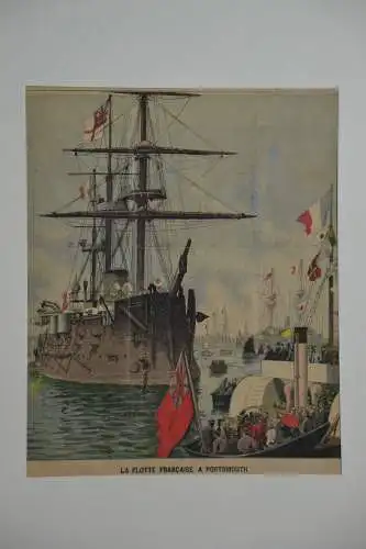 Kupferstich koloriert, La Flotte Francaise a Portsmouth, Marceau, etwa 1900