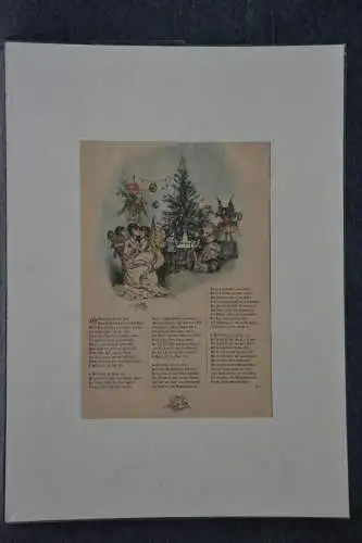 Stahlstich, koloriert, Winterzeit Gedicht, Weihnachten, etwa 1870