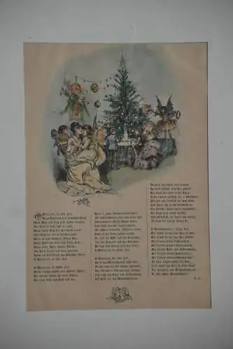 Stahlstich, koloriert, Winterzeit Gedicht, Weihnachten, etwa 1870