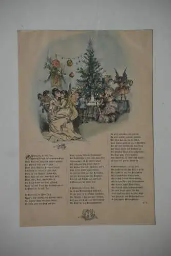 Stahlstich, koloriert, Winterzeit Gedicht, Weihnachten, etwa 1870