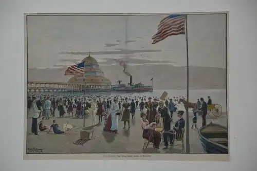 Stahlstich koloriert, Coney Island, nach Gemälde von Alex Kircher, etwa 1900