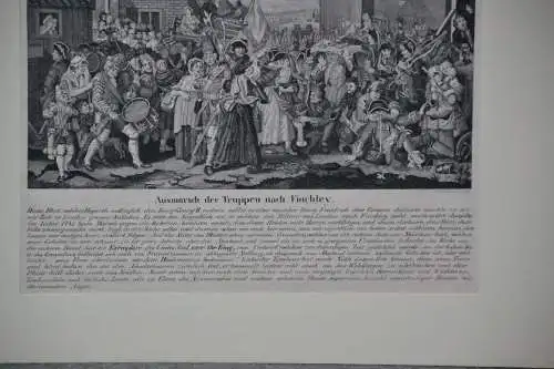 Kupferstich, Militaria, Ausmarsch der Truppen nach Finchley, 1745